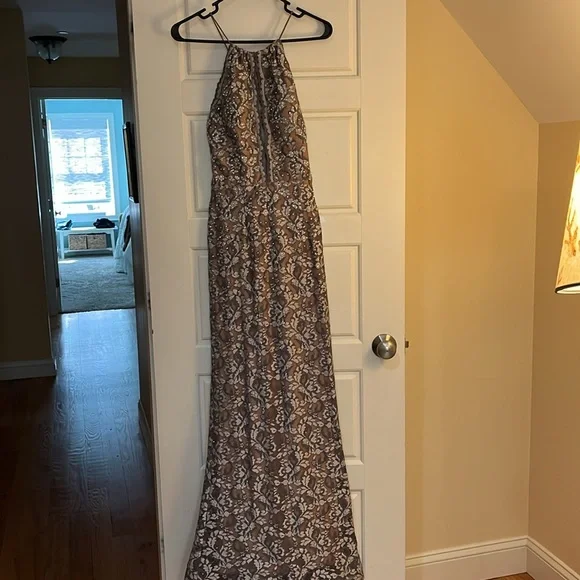 Jovani Silver and Brown Backless Dress - Picture 2 of 7